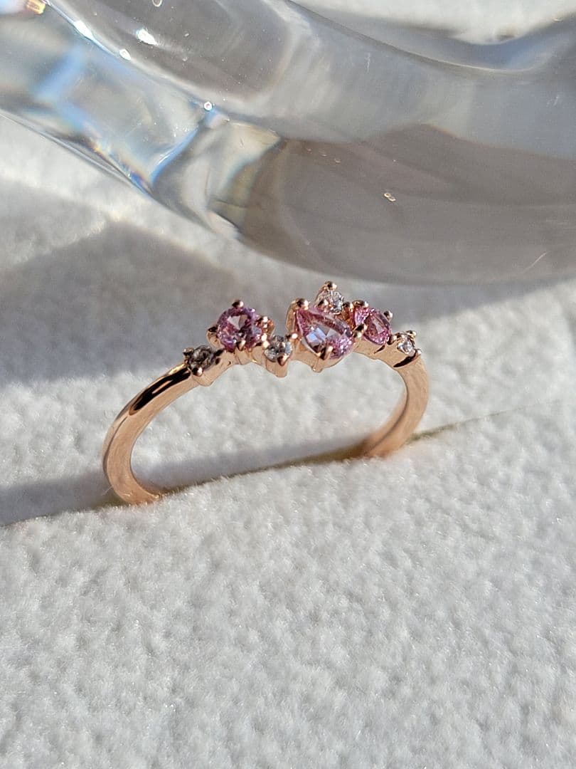 美品★4℃ K10 PG ルビー リング 指輪 ピンキー ジルコニア 2号