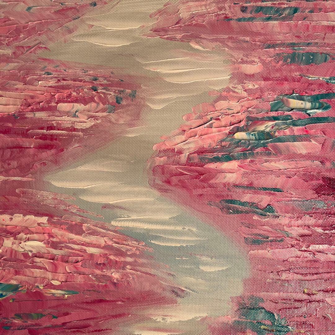 ☆秀作☆ 手書き油絵 朱に染まる睡蓮 額付 肉筆絵画 インテリア 油彩画