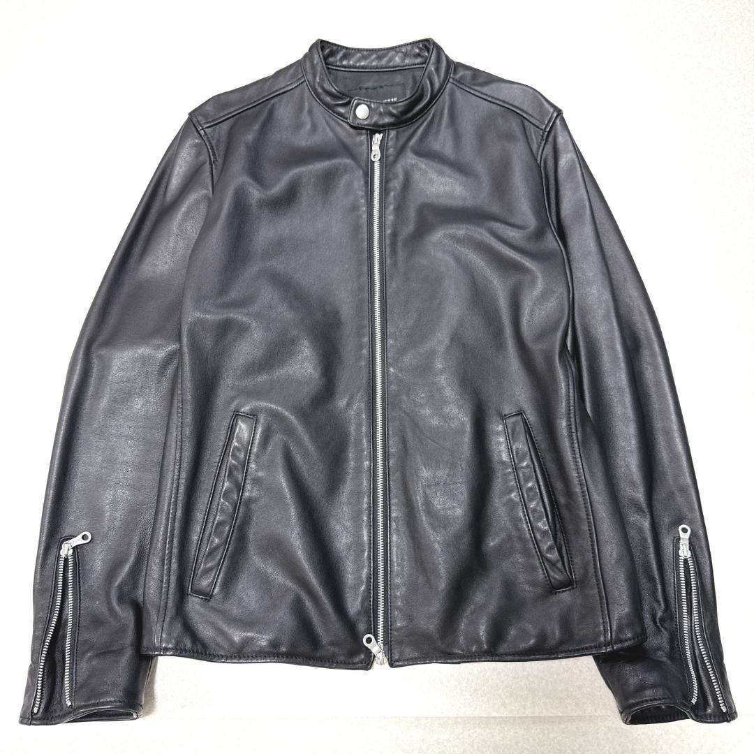 美品⭐️ナノユニバース レザーシングルライダースジャケット 黒 L ラムレザー バンドカラー レザー シングルライダースジャケット