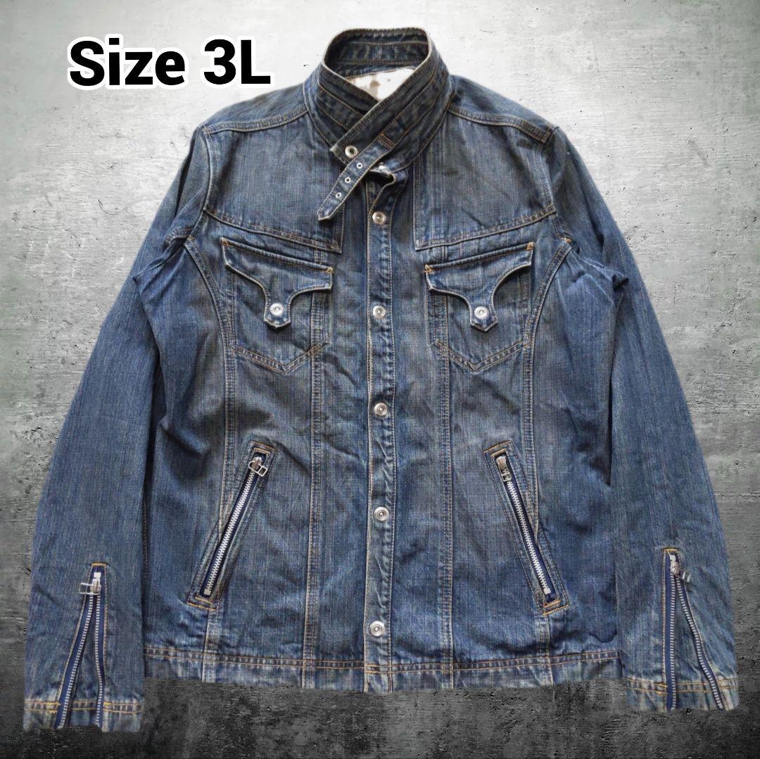 00s y2k ギミックデニムライダースジャケット 3L グランジお兄系