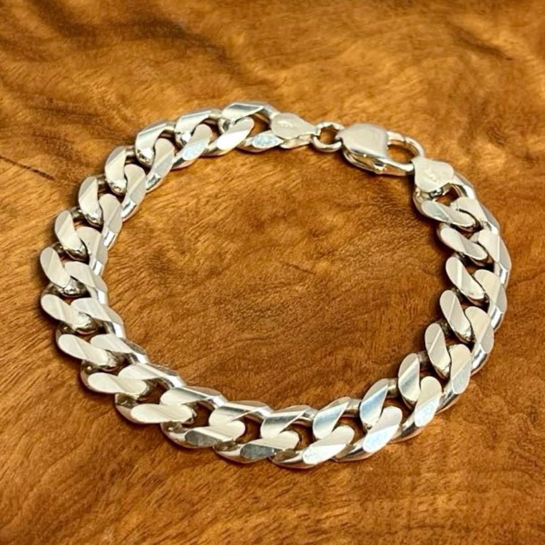 ヴィンテージ シルバー カーブ リンク ヘビー ブレスレット ITALY 925