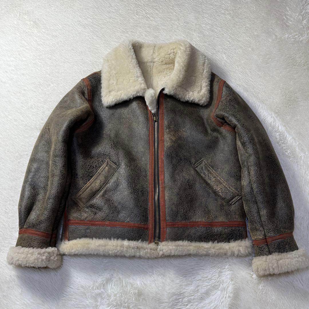 【リューグー最高級ライン】B-3 リアルムートン フライトジャケット L 超短丈