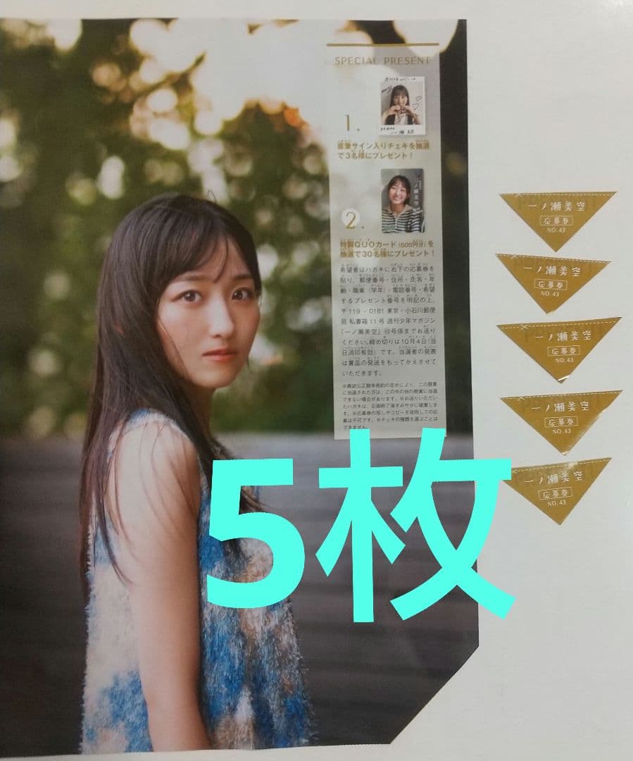 一ノ瀬美空 直筆サインチェキ プレゼント応募券 週刊少年マガジン 43号