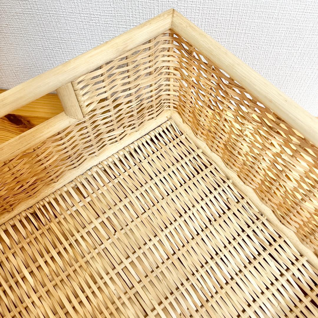 廃盤品】無印良品 重なるブリ材角形バスケット カゴ2個セット ラタン