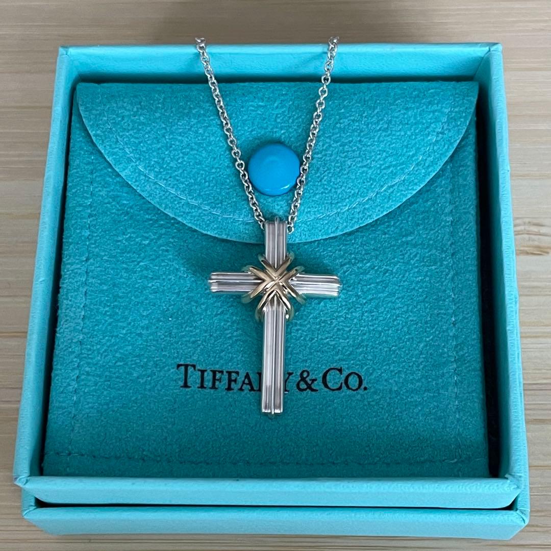 ティファニー シグネチャー クロス ネックレス SV925&YG750 コンビ