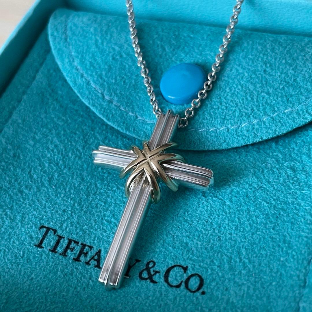 ティファニー シグネチャー クロス ネックレス SV925&YG750 コンビ