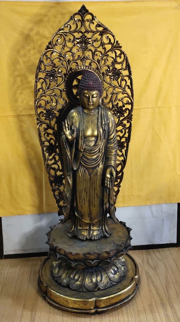 阿弥陀佛 仏像 寺仏 鍍金仏 全高約110cm 香木 廃寺流れ コレクター放出