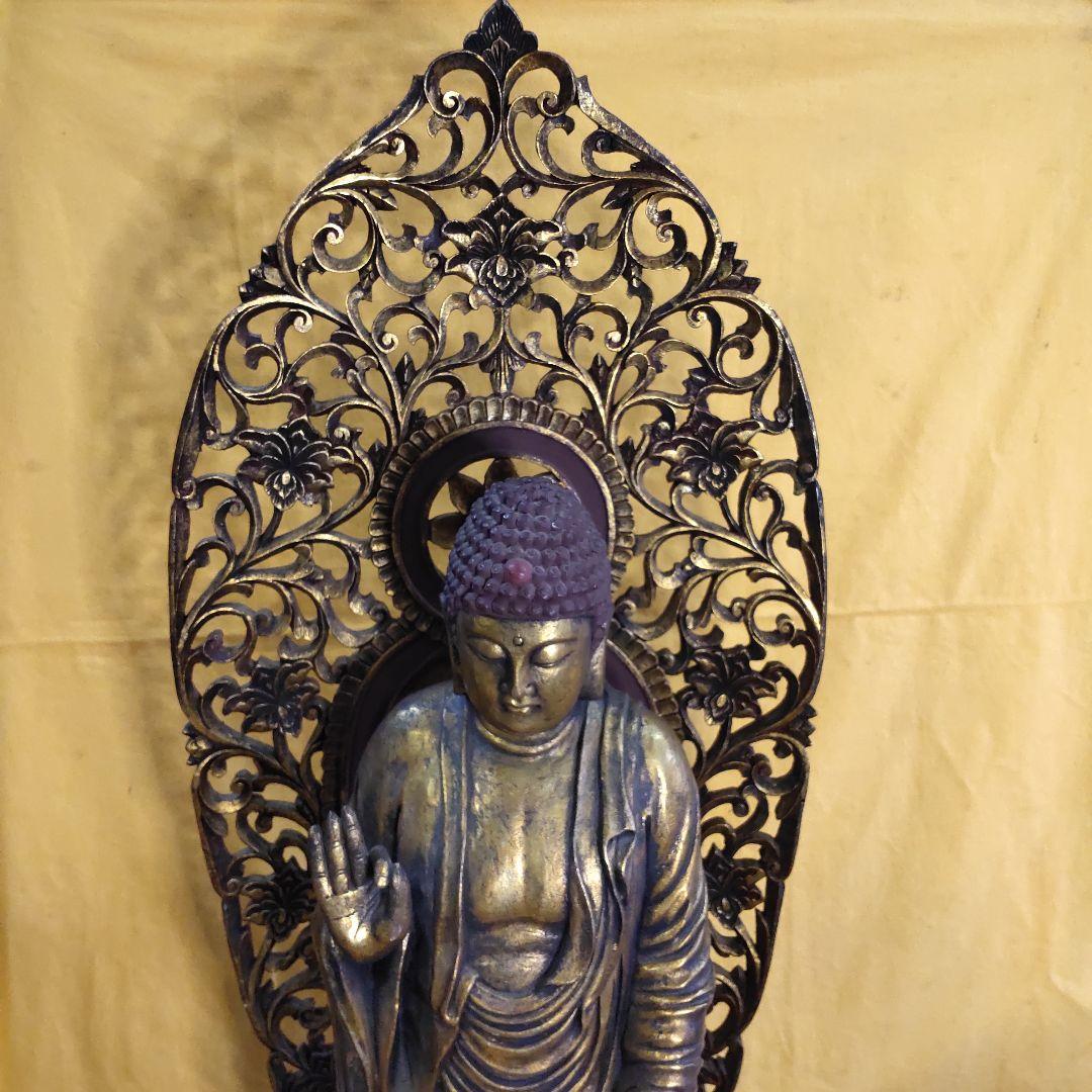 阿弥陀佛 仏像 寺仏 鍍金仏 全高約110cm 香木 廃寺流れ コレクター放出
