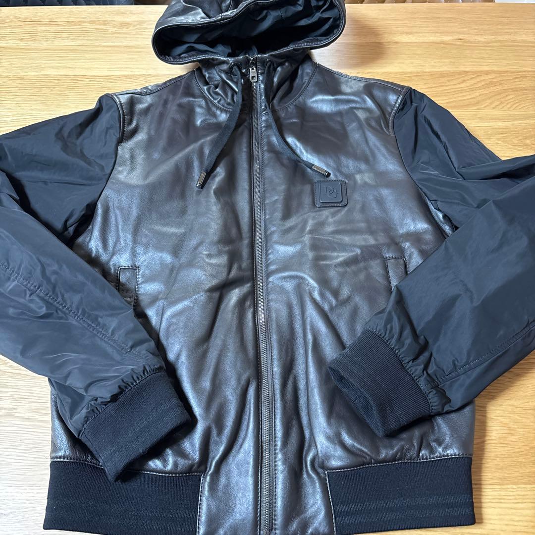 ☆Dolce & Gabbana ☆ブラック☆レザー✖️ナイロンジャケット☆48☆