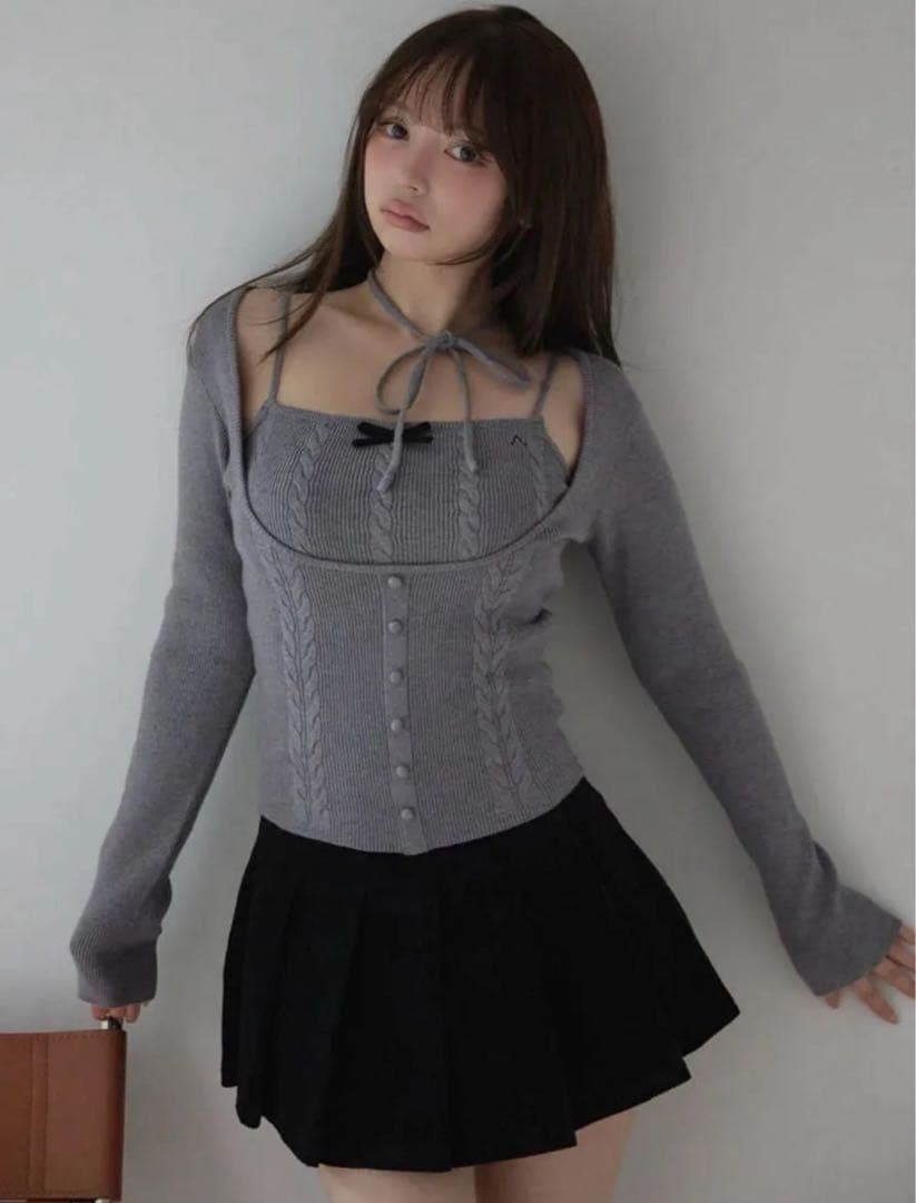タグあり★andmary sharon ribbon tops gray グレー