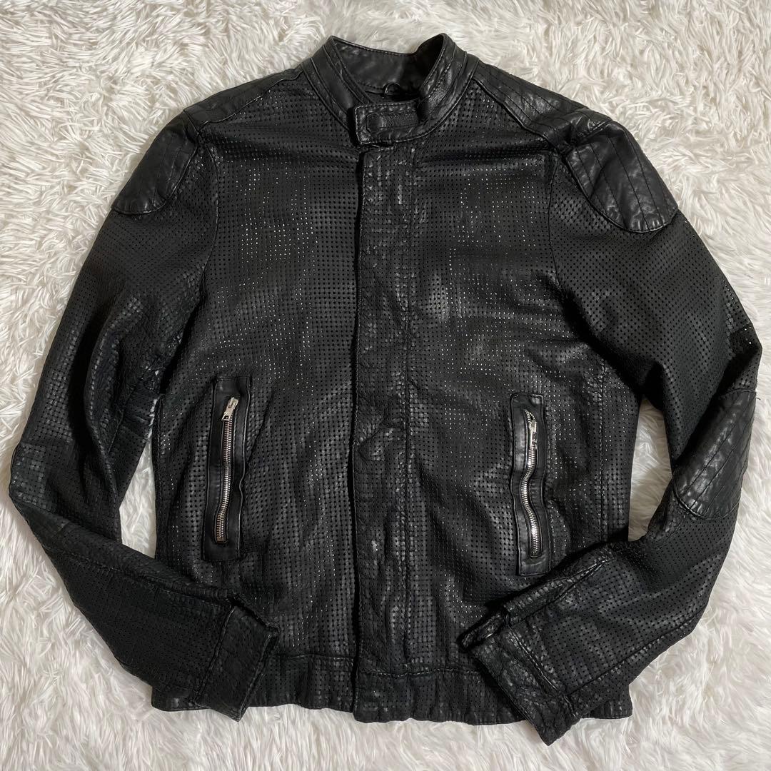 イタリア製 WLG ジョルジオブラッド レザージャケット パンチング GIORGIO BRATO - GIORGIO BRATO パンチングレザー ダブルライダース