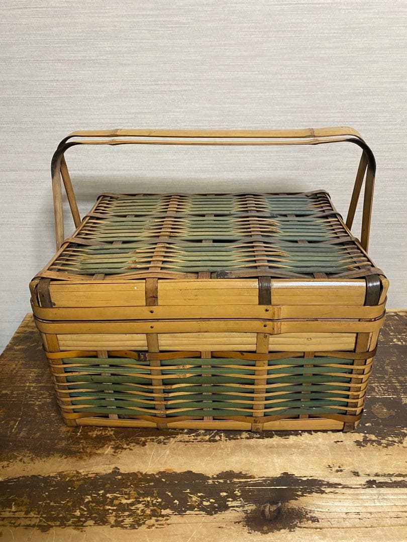 昭和 レトロ かご バスケット 収納 蓋付 - 天然素材 蓋付きバスケット