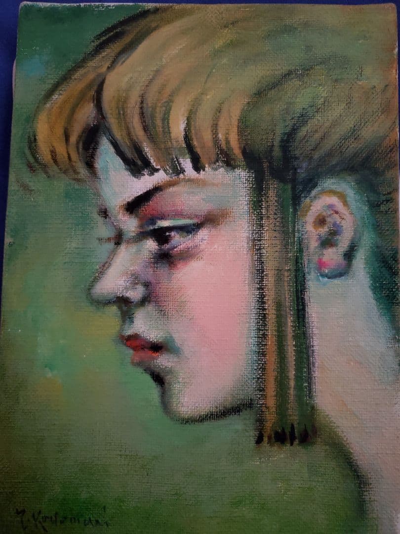 油彩画 女の横顔 SMサイズ 小泊芳彦作