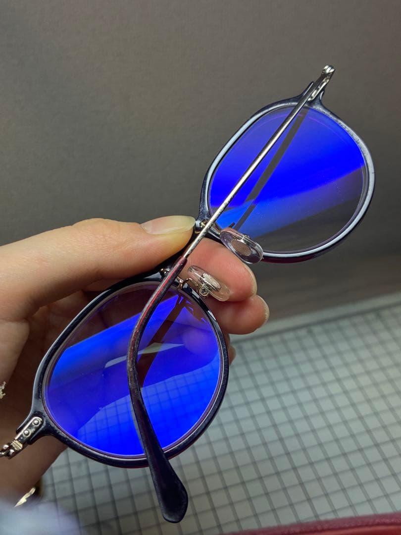 ブルーライトカットメガネ 丸型 ブラウン 度数両目近視-6.0