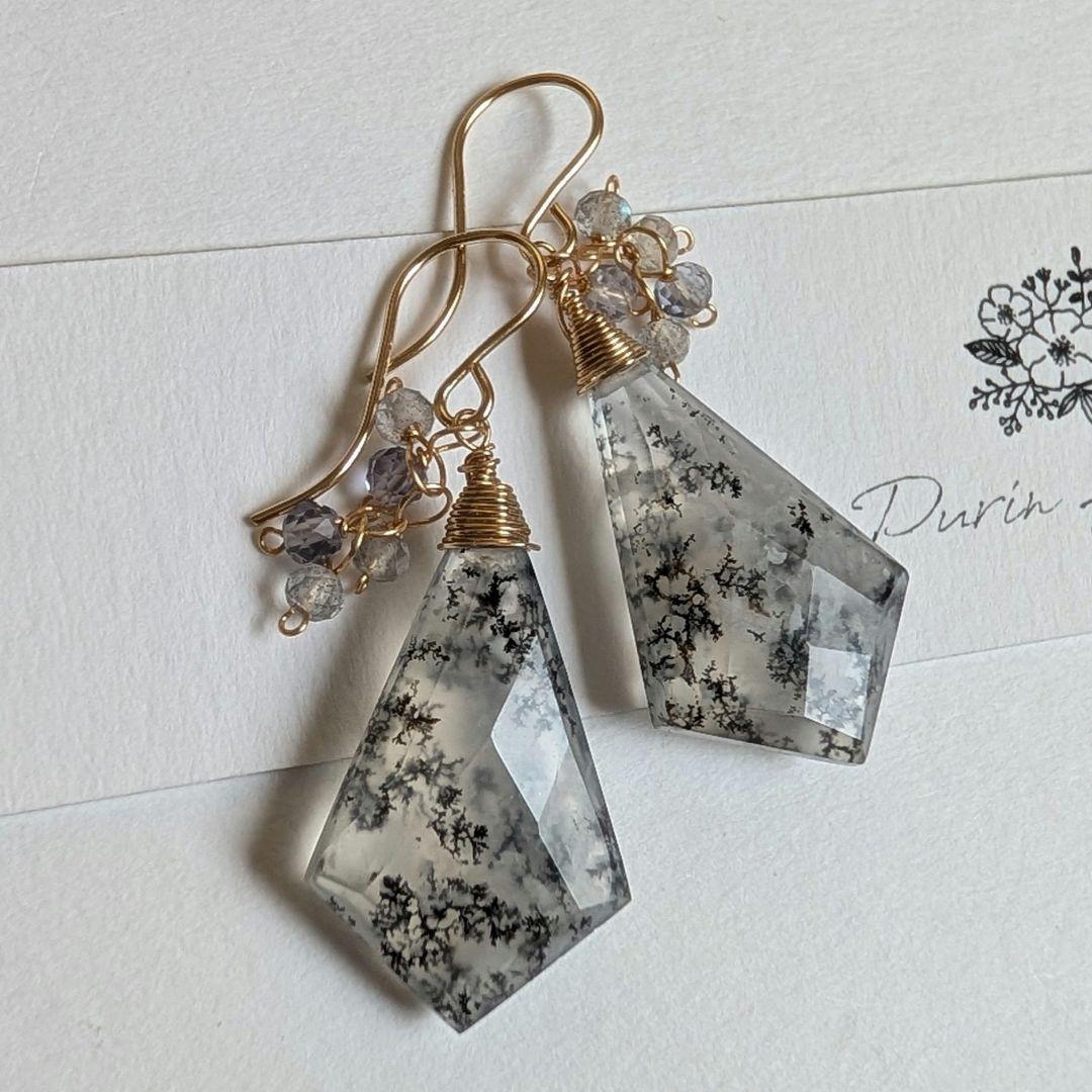 のほほん様 デンドライトオパール ローズカットピアス