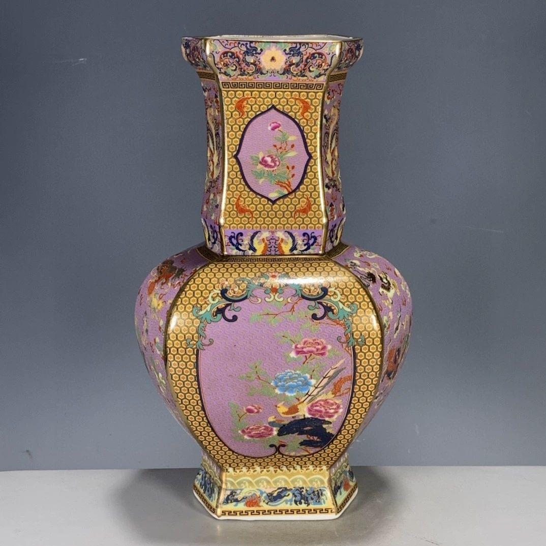 清代乾隆粉彩蒔金花鳥花瓶 景徳鎮 陶磁器 装飾品 現代工芸品 美術品 置物
