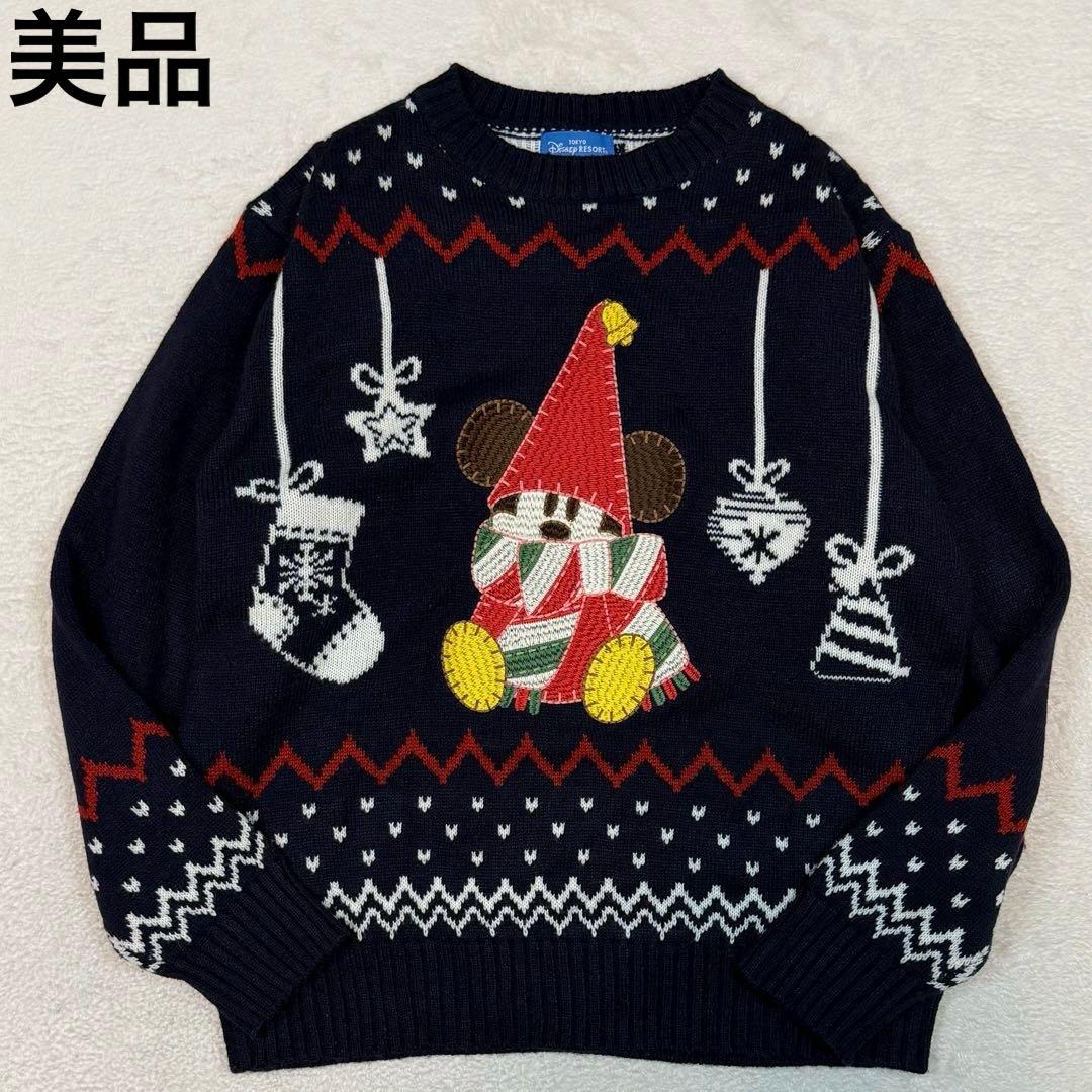 美品 ディズニーリゾート2023 リルリンリンセーター ミッキー M~L 紺