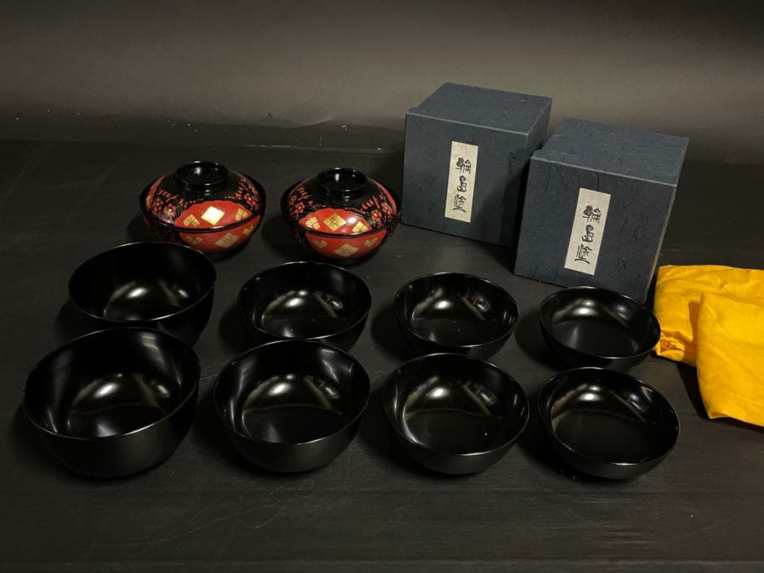 割引‼️【美品】「輪島塗」 輪島塗 四つ椀 煮物椀 揃い 2組 共箱 (26E) imgrc0102819623.jpg