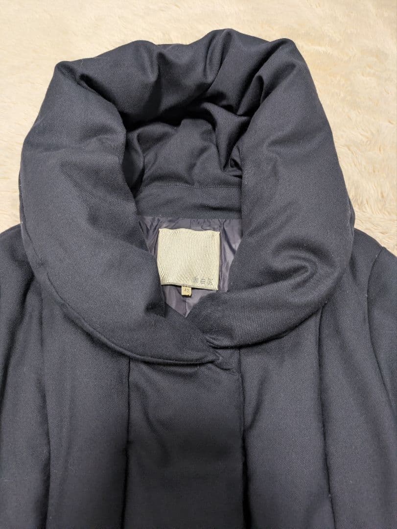 自由区 ショールカラーダウンコート ネイビー XL 女優襟 ジャケット