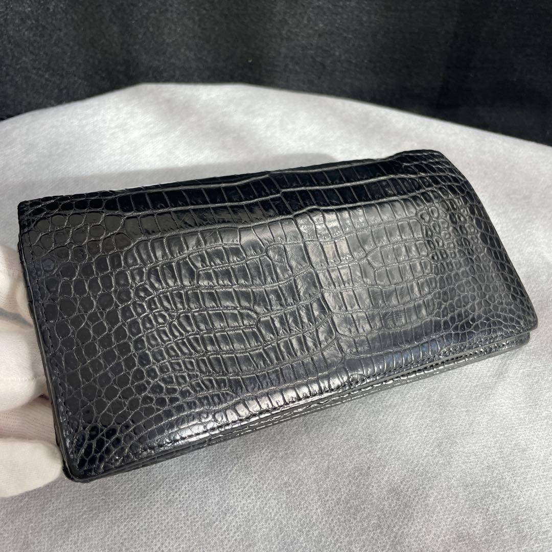 JRA認定・無双 ナイルクロコダイル、長財布、マット、ブラック