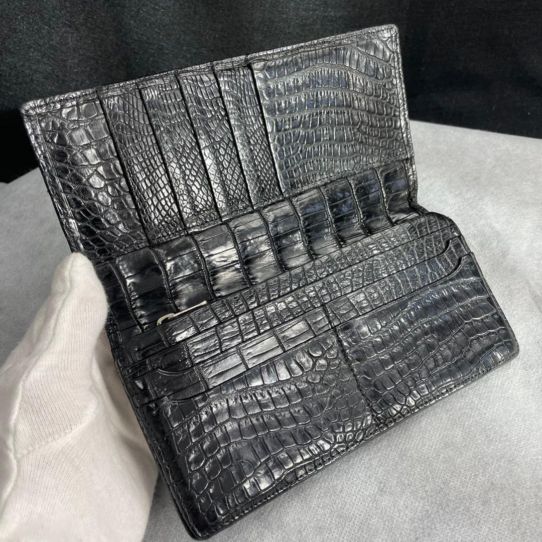 JRA認定・無双 ナイルクロコダイル、長財布、マット、ブラック