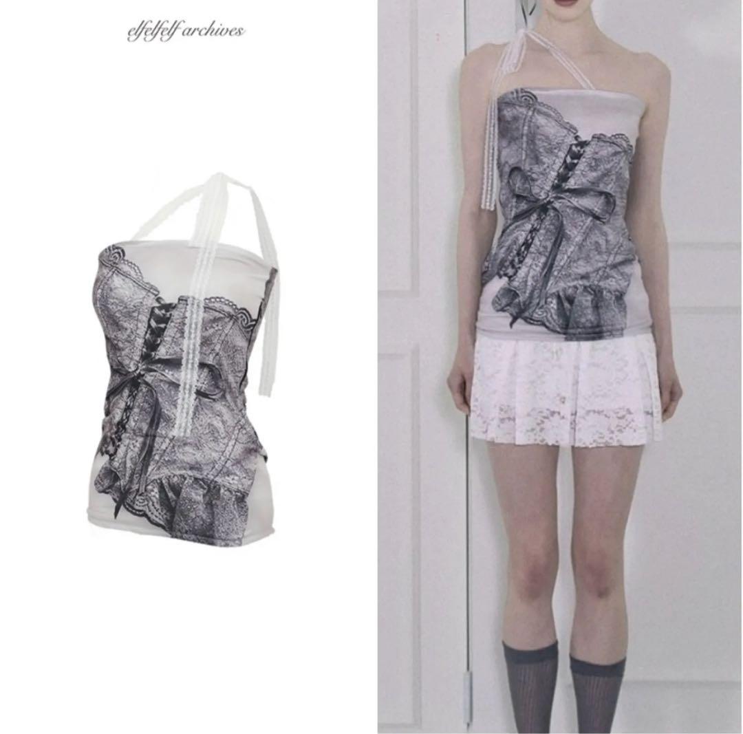 トップス Elfelfelf Archives BUSTIER PRINTED TOP
