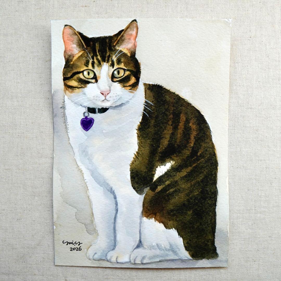 猫の絵 397 水彩画 原画 キジ白猫 - メルカリ