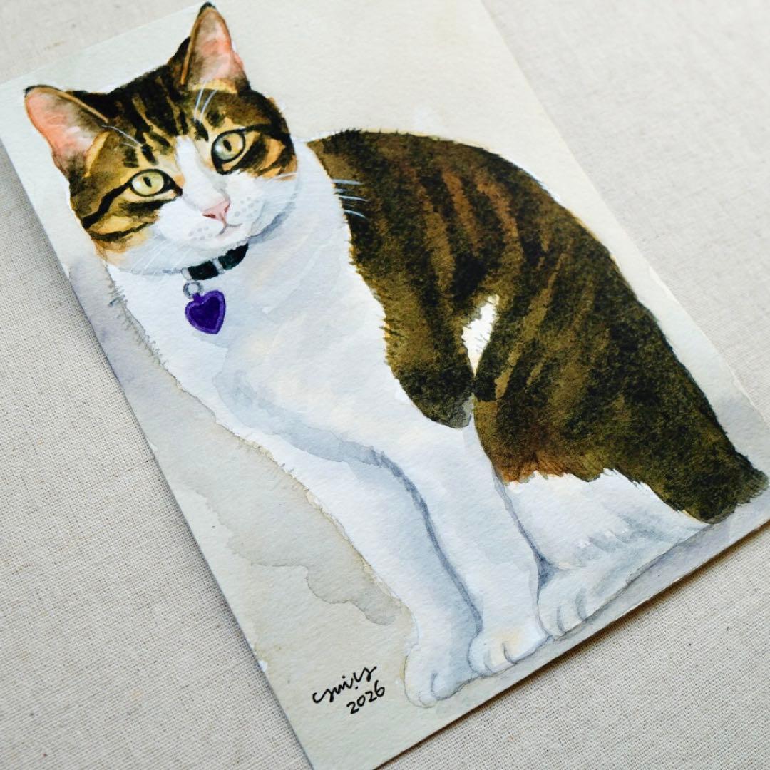 猫の絵 397 水彩画 原画 キジ白猫 - メルカリ