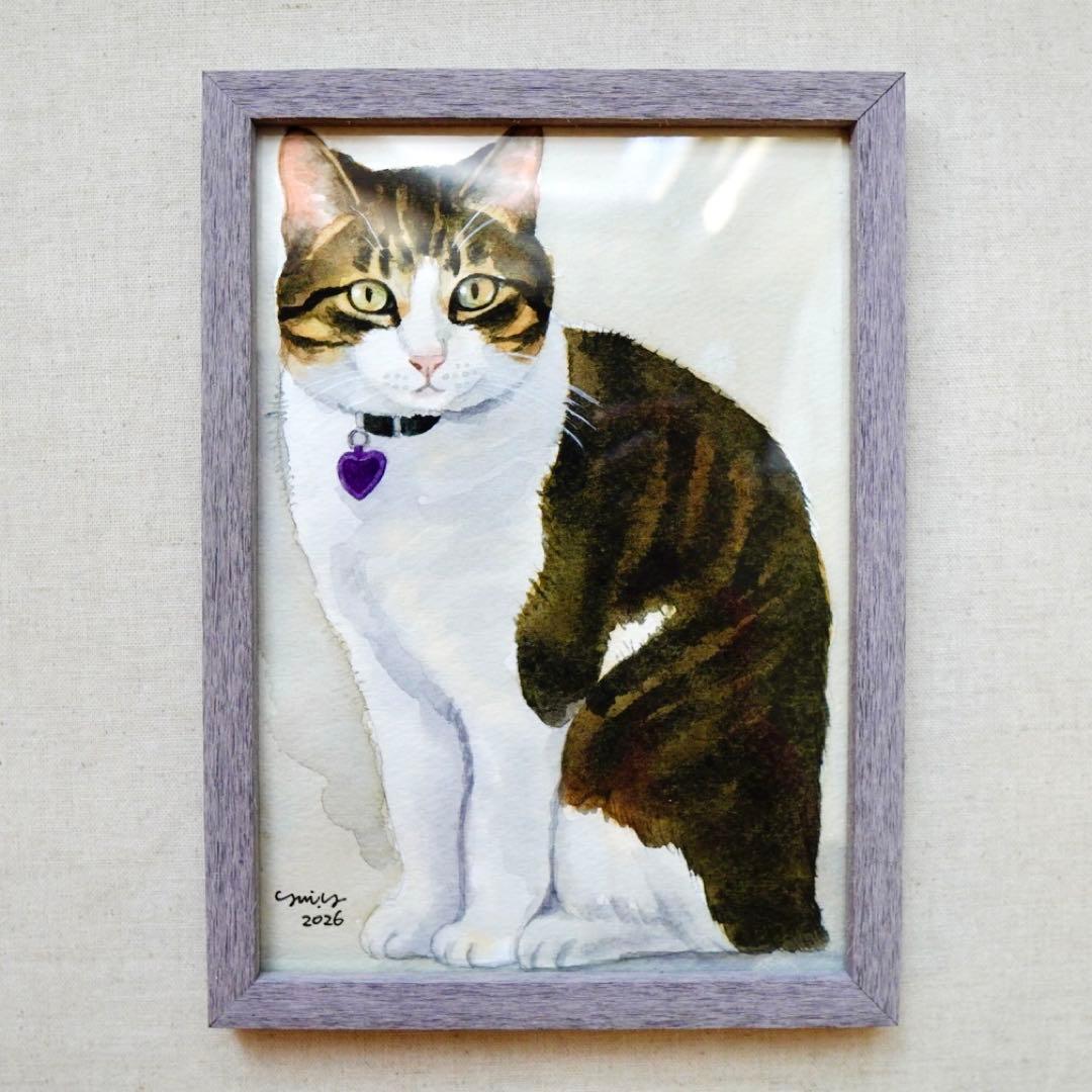 猫の絵 397 水彩画 原画 キジ白猫 - メルカリ