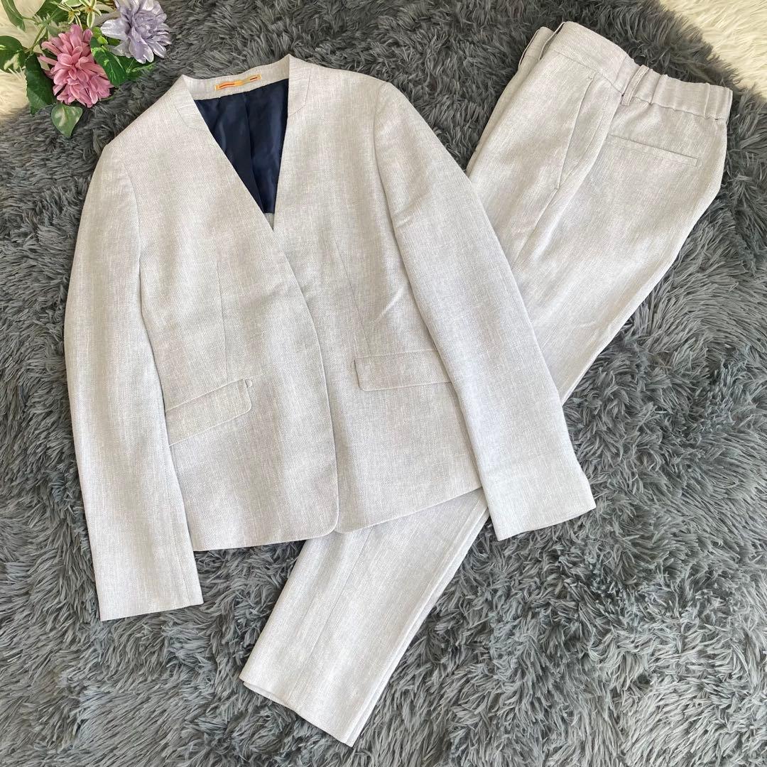 【美品】 ORIHICA RHYME ノーカラーパンツスーツ セットアップ XS
