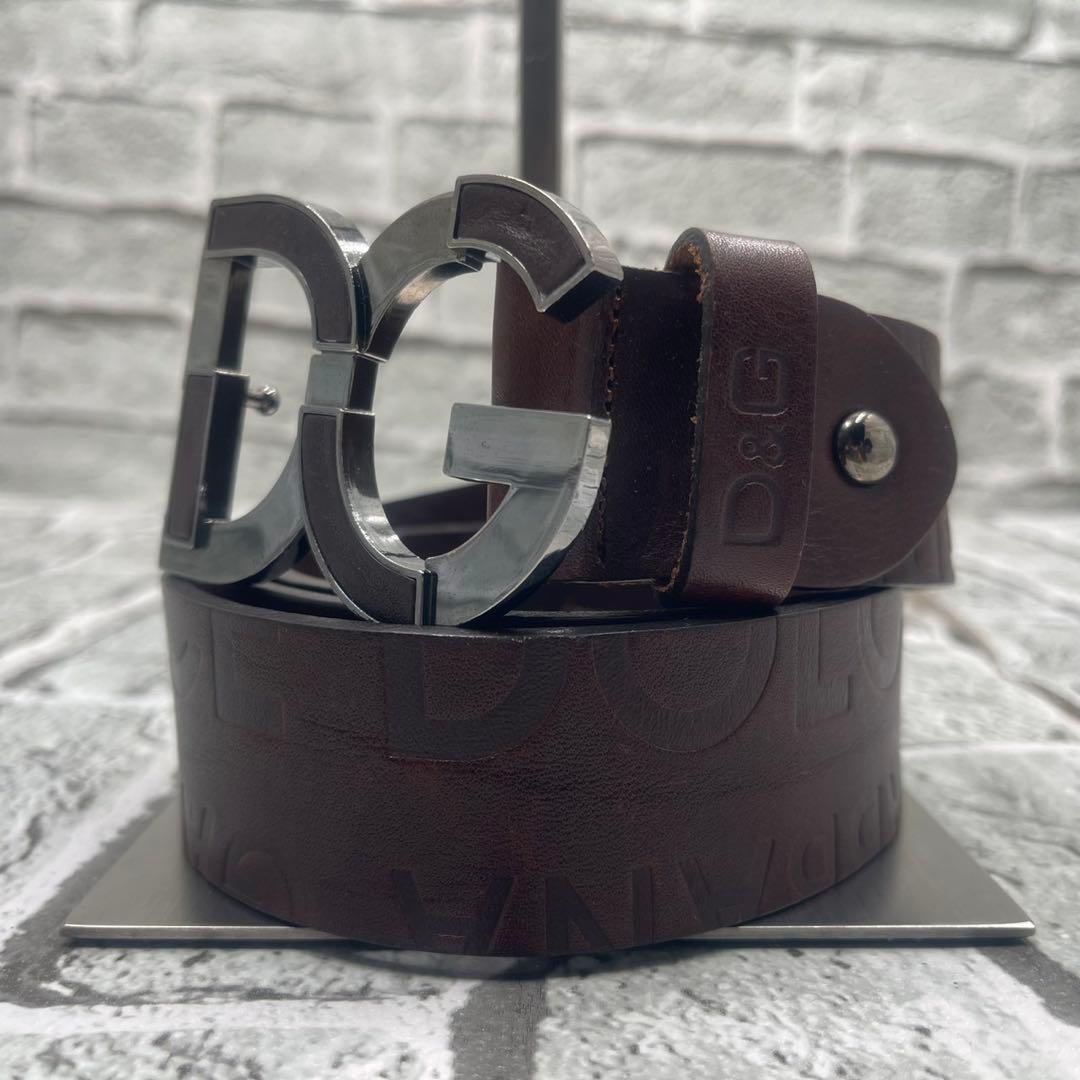 ドルチェ&ガッバーナ メタルバックル DG ロゴ 型押し ブラウン
