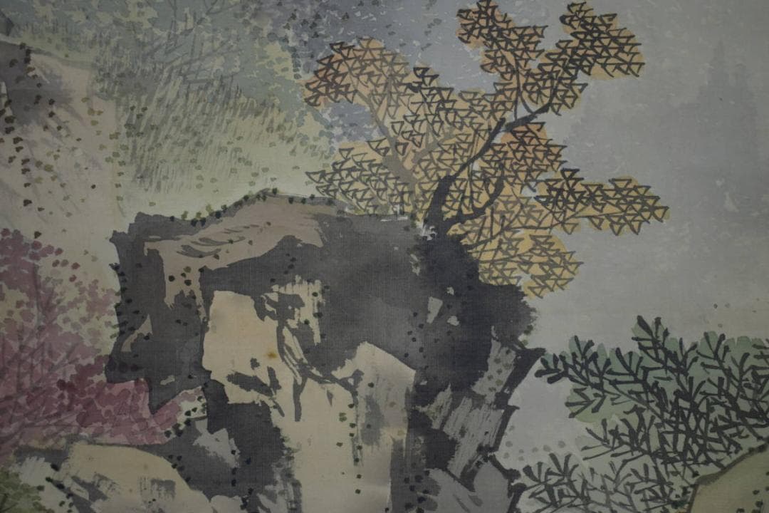 真作/川端玉章/月下山水図/絹表装/布袋屋掛軸HJ-81