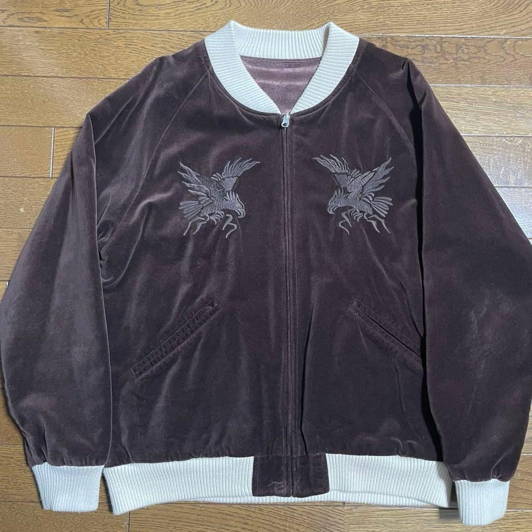 スカジャン 別珍 ベロア／ 鷹刺繍 ※稀少色ブラウン - メルカリ