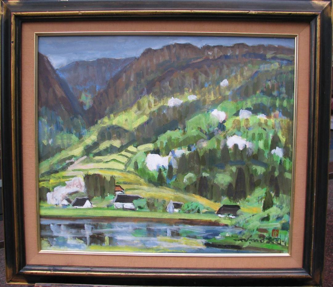 白日運営委員,勲五等瑞宝章,茂木直喜「木崎湖　安曇野」F10号,紙に水彩,傑作 白日運営委員,勲五等瑞宝章,茂木直喜「木崎湖 安曇野」F10号,紙に水彩