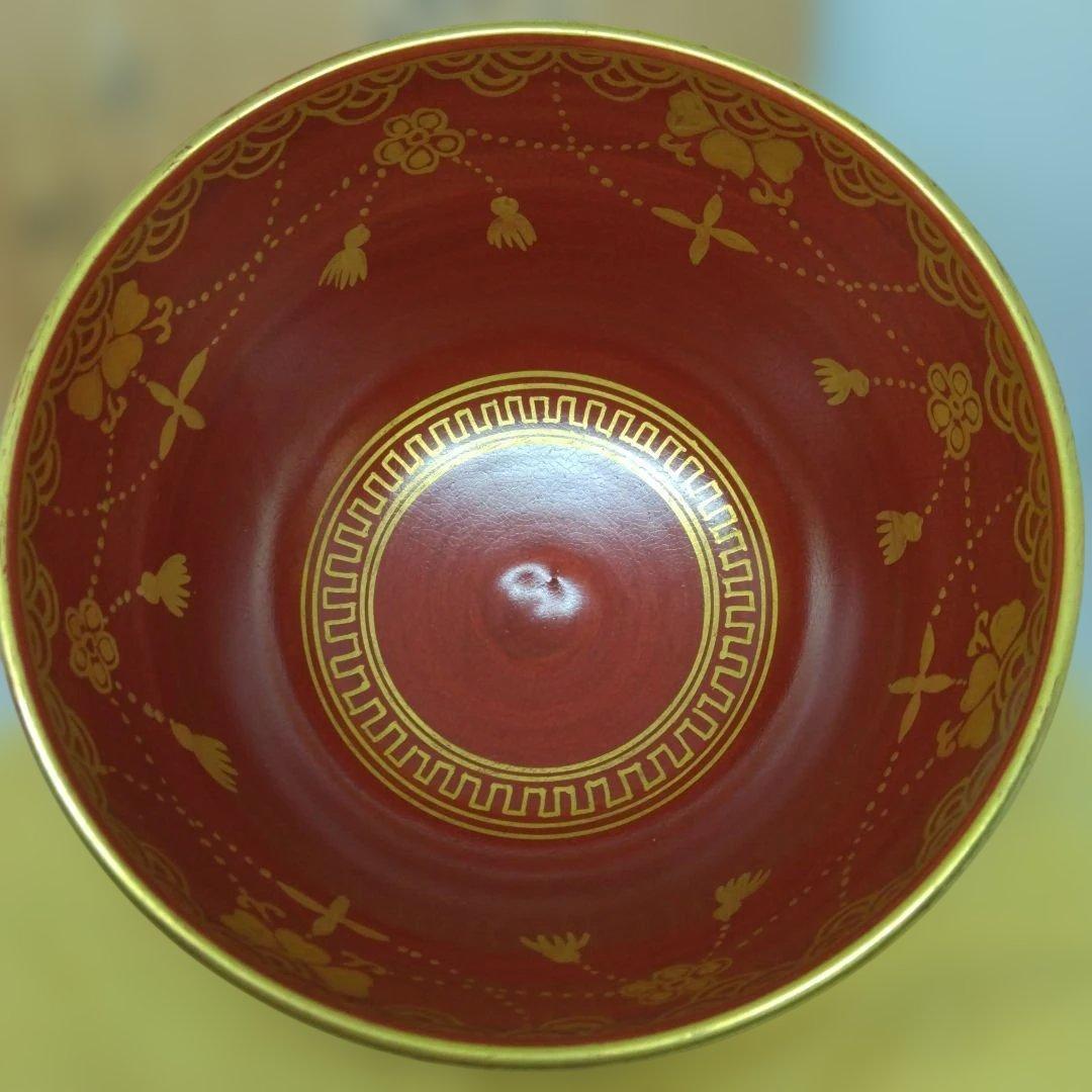 鳴滝窯 城岳造 仁清写金襴松竹梅文 瓔珞紋 抹茶茶碗 共箱 共布 茶道具