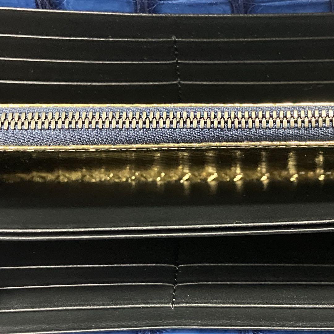 美品】池田工芸 藍染め クロコ 長財布ビックウォレット 内装ゴールド