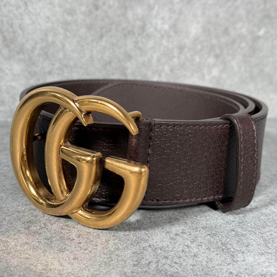 GUCCI GGマーモントレザー ゴールド 男女兼用 ベルト 406831 茶