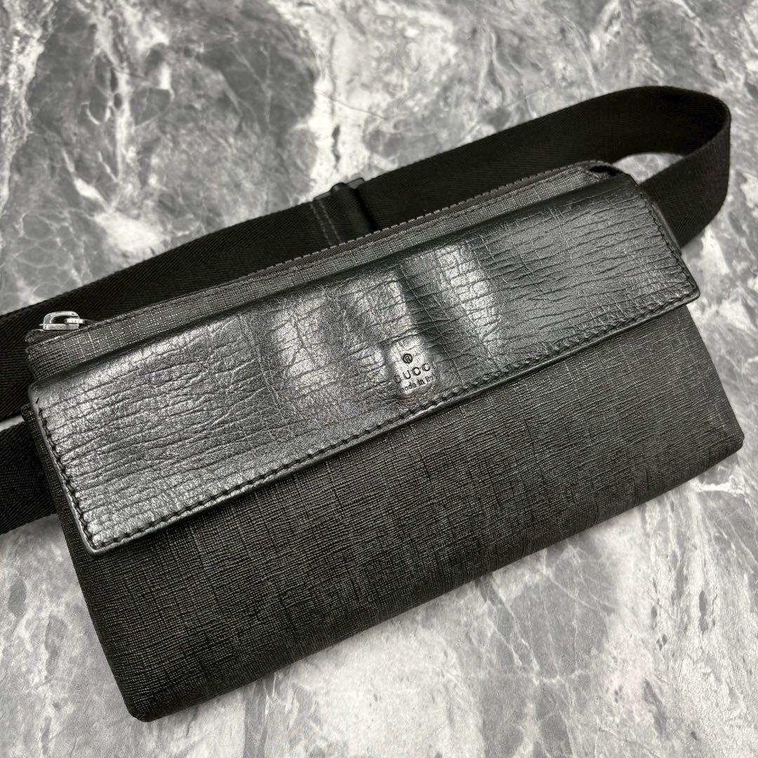 ✨美品✨GUCCI GG ショルダーバッグ ボディ ウエスト レザー 黒 ロゴ