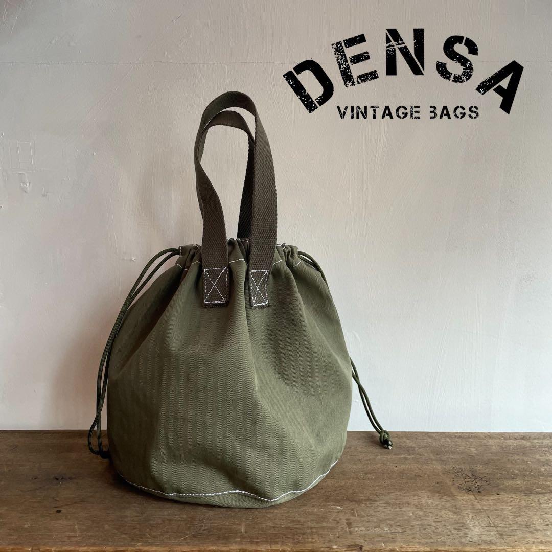 【巾着トートバッグ】ヘリンボーンツイル　ミリタリーカーキ　USARMY