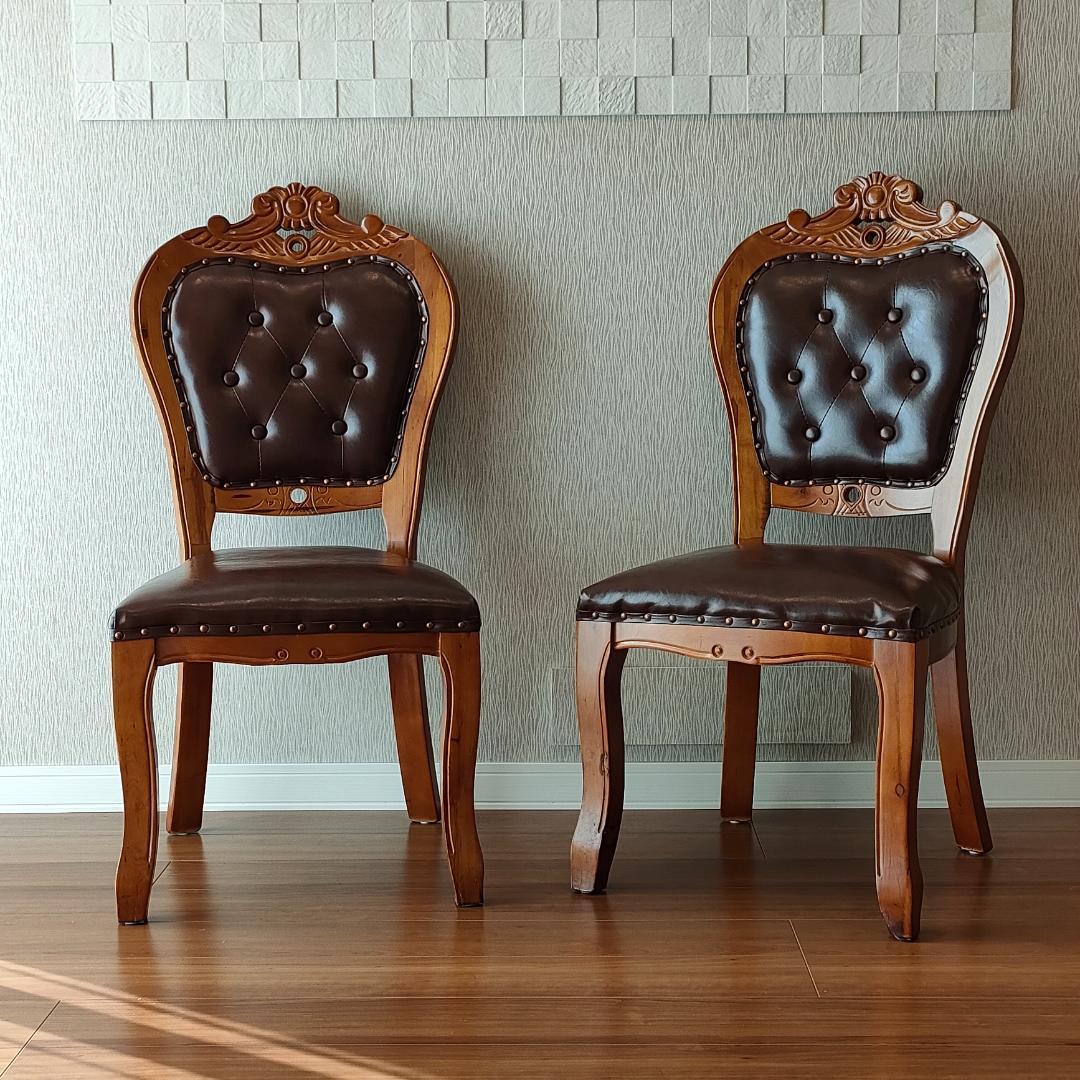 アンティーク　レザーチェア　合皮　ダイニングチェア　2脚セット②