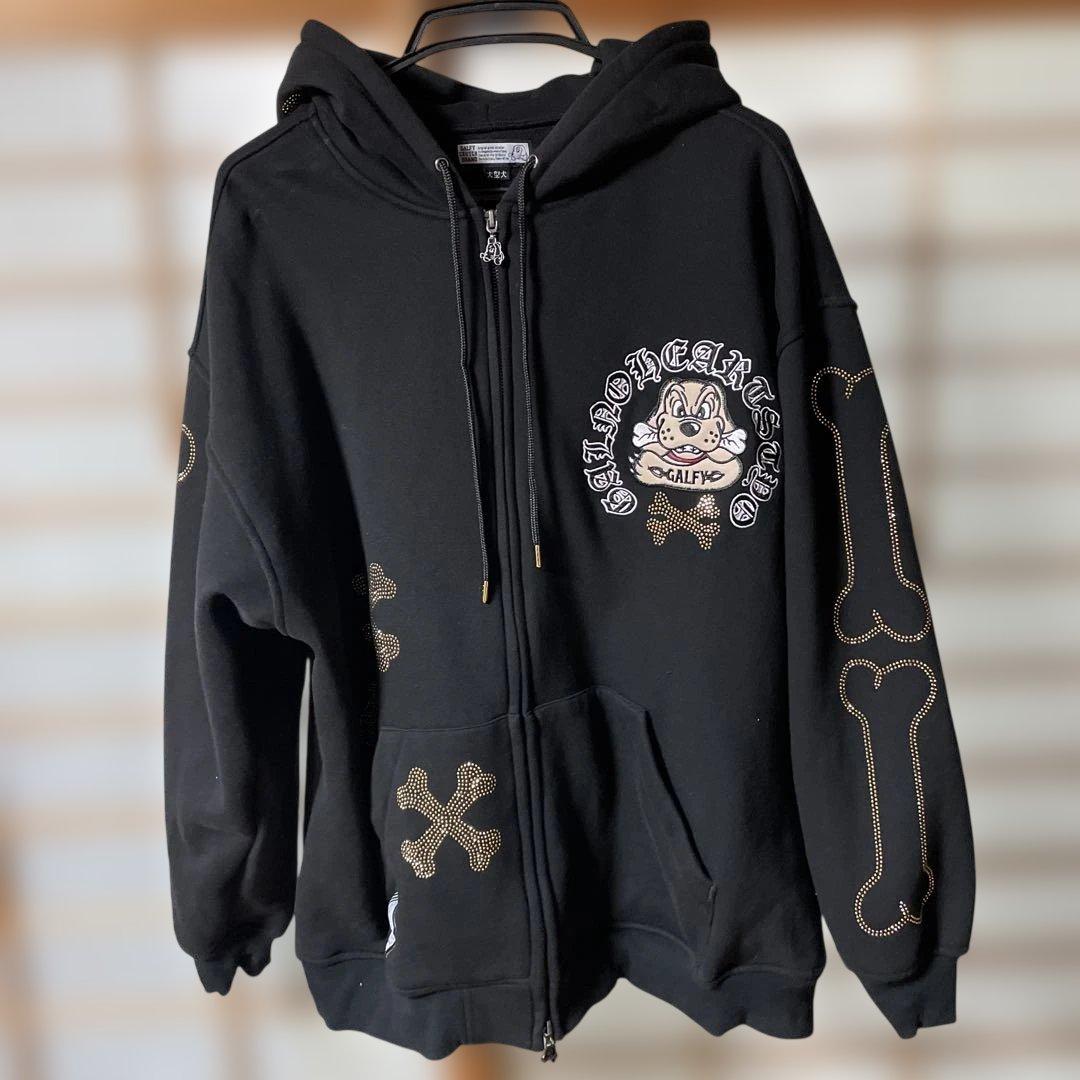 GALFY ブラック ジップアップパーカー