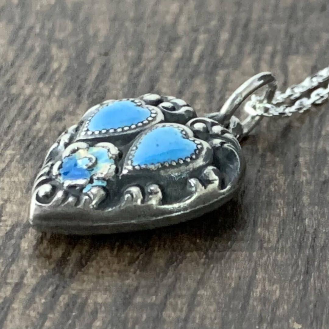 スウィートハートジュエリー勿忘草ダブルハート シルバー ヴィンテージ