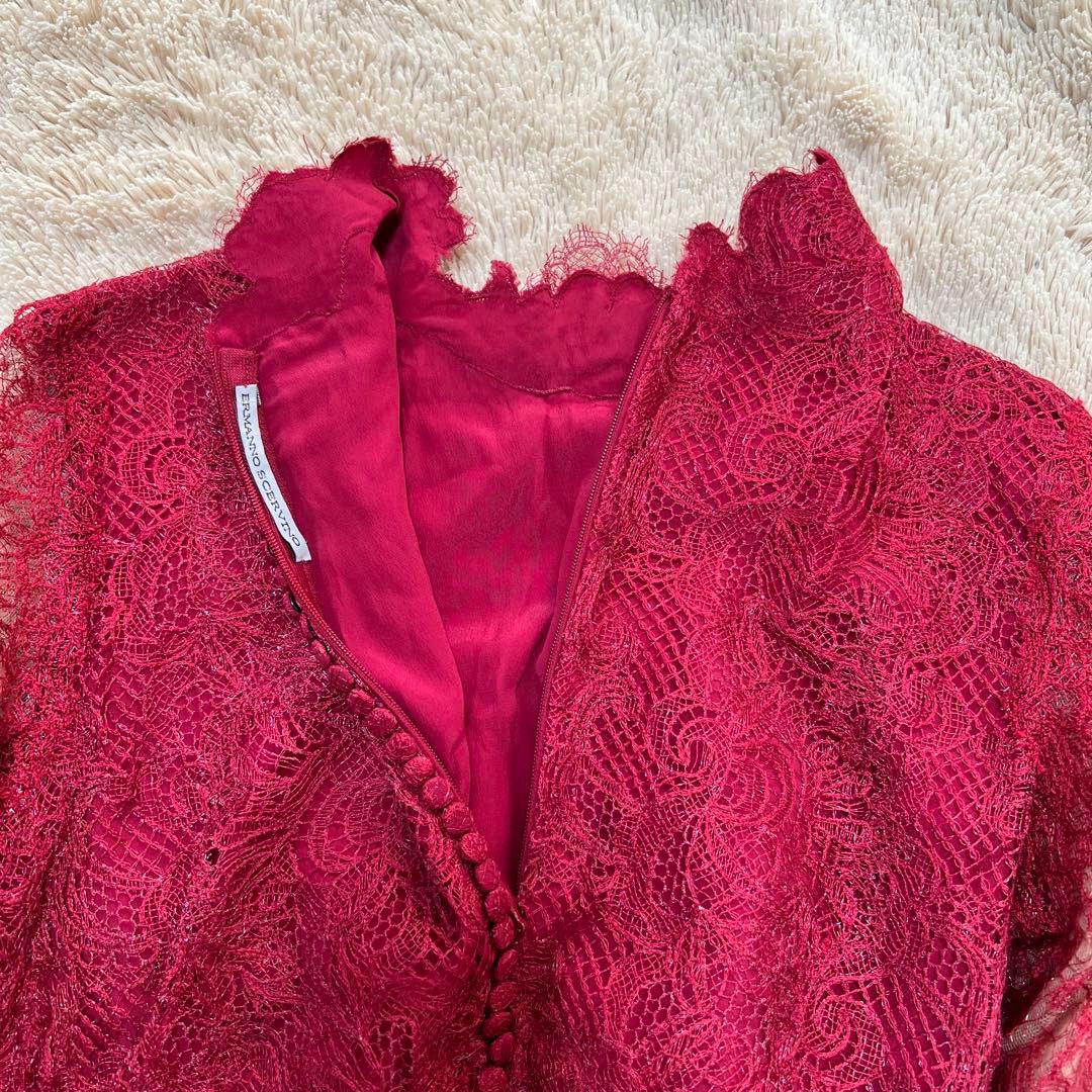 1950 エルマンノシェルビーノ 赤 レース シルクブレンド 高級感 《L》