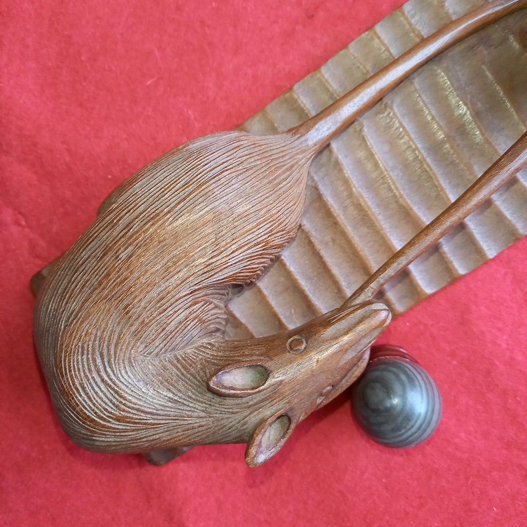 鼠 ネズミ ねずみ 木彫り 骨董 オブジェ 天然木 古民藝 彫刻 一刀彫