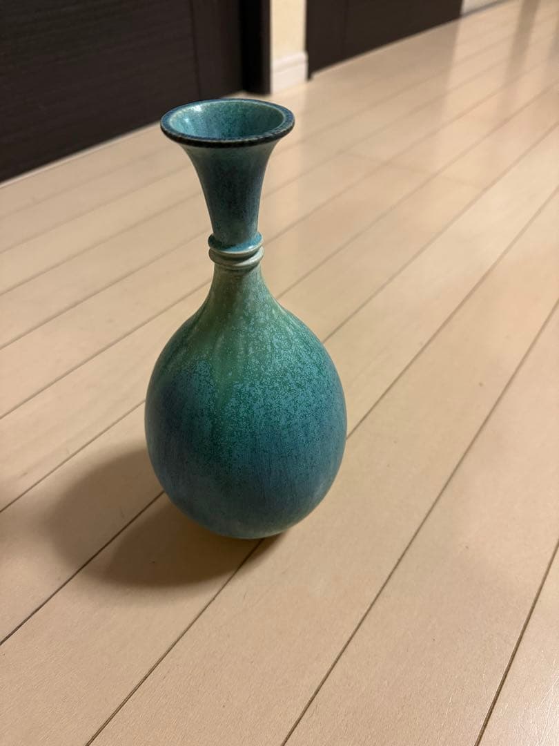 青緑釉 花瓶 徳利型 陶器 作家物 在銘 一輪挿し 和モダン - メルカリ