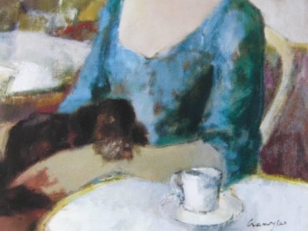 クラモアザン、小犬と少女、希少画集画、版上サイン入 新品額付