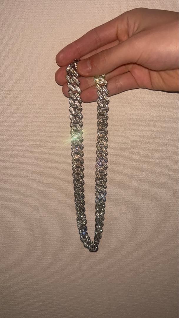 マイアミネックレス　シルバーゴールド　モアサナイト　45cm8mm 15mm マイアミネックレス モアサナイト数千粒をくまなくセッティングし