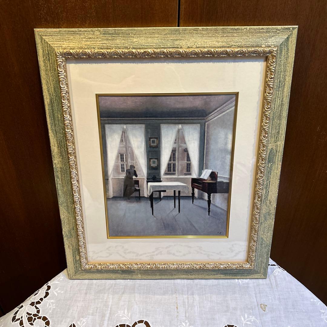 ハンマースホイ額付き複製画「室内、ストラゲーゼ30番地」