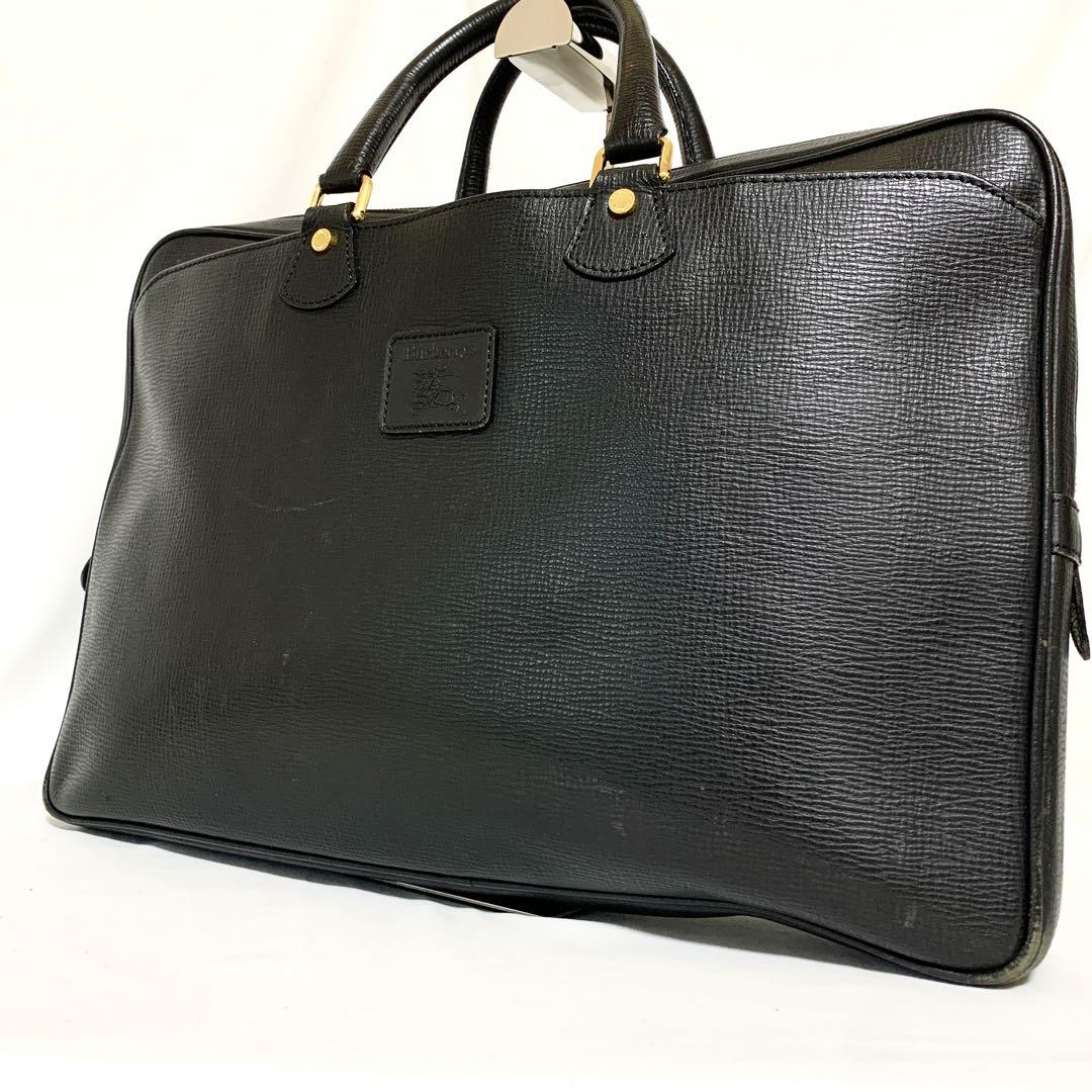 良品✨ バーバリー ヴィンテージチェック　ビジネスバッグ　シボ革　ブラック 良品✨ バーバリー ヴィンテージチェック ビジネスバッグ シボ革
