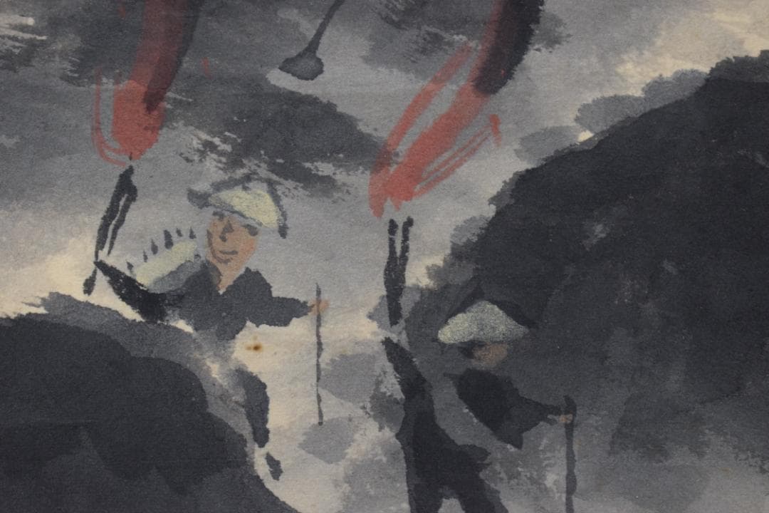 真作】四田観水/渓山タイマツ図/焚松/横物/掛軸☆宝船☆Z-283 - メルカリ